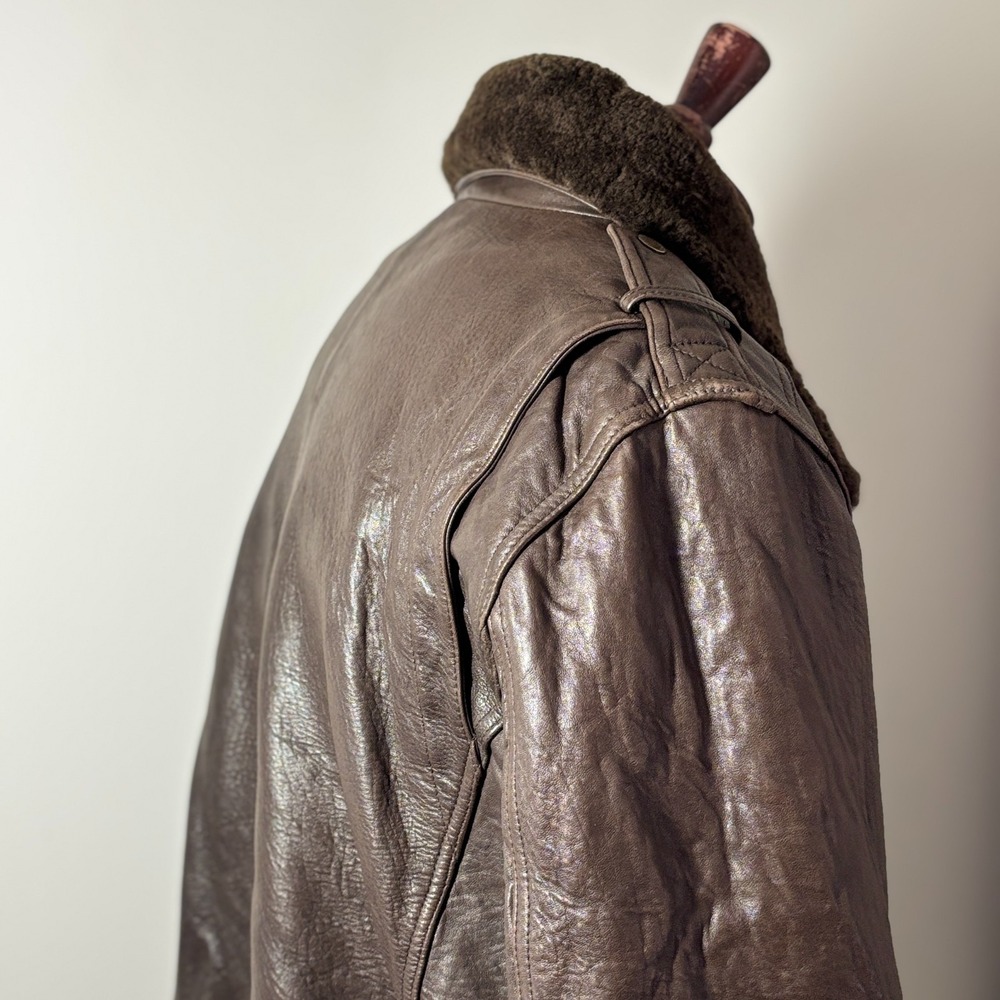 Wilsons Leather Bomber Jacket Brown Shearling Collar XL Men's Flight Style - Picture 12 of 16